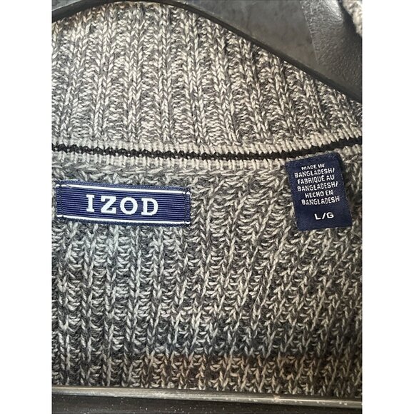 Izod Cardigan Men's Large Gray Knit Cotton Blend Long‎ Sleeve Full Zip Sweater - Picture 6 of 14